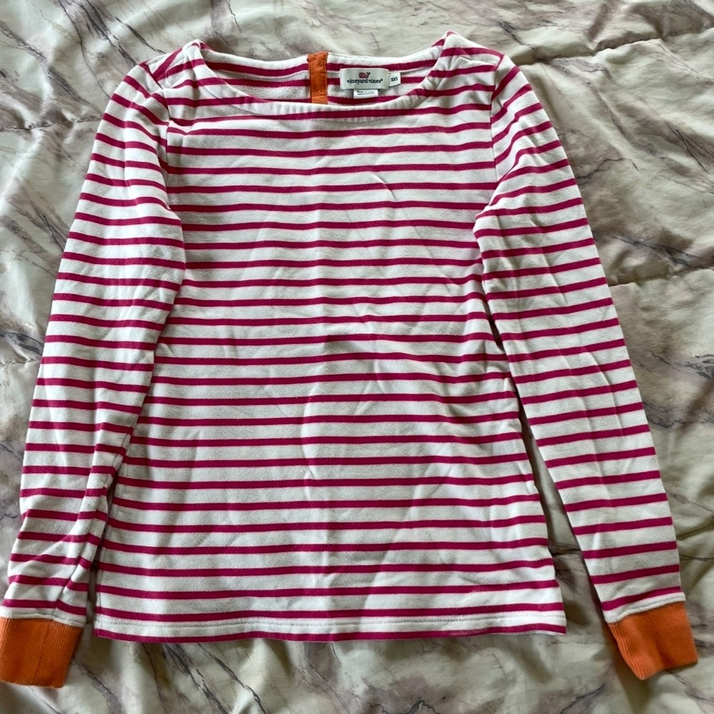 Vineyard Vines Pink and White Striped Long Sleeve Tee